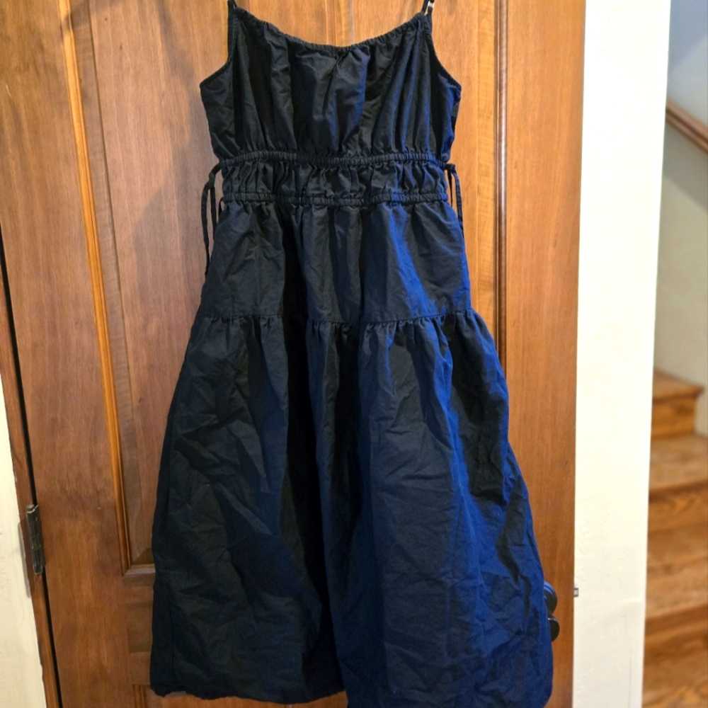 Black Spaghetti strap tiered midi dress